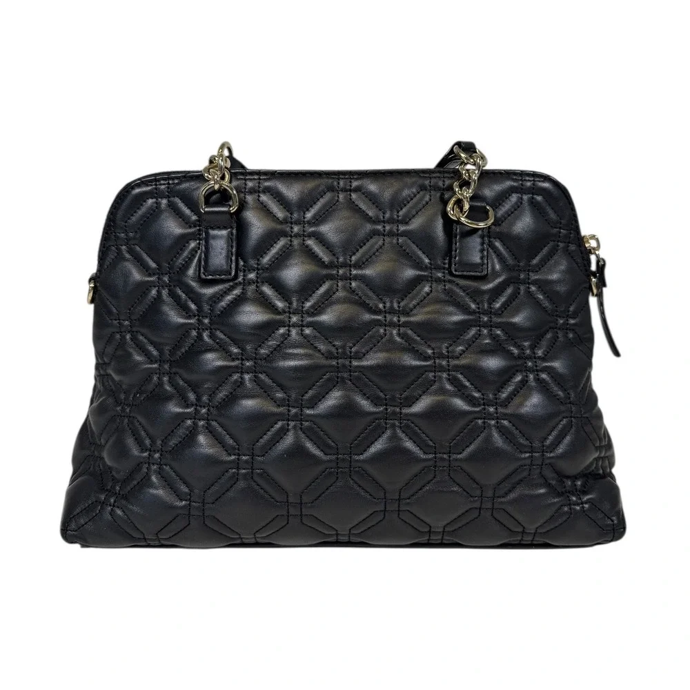 Kate‎ Spade Women's Black Quilted Leather Dome Satchel Handbag Gold Chain Detail